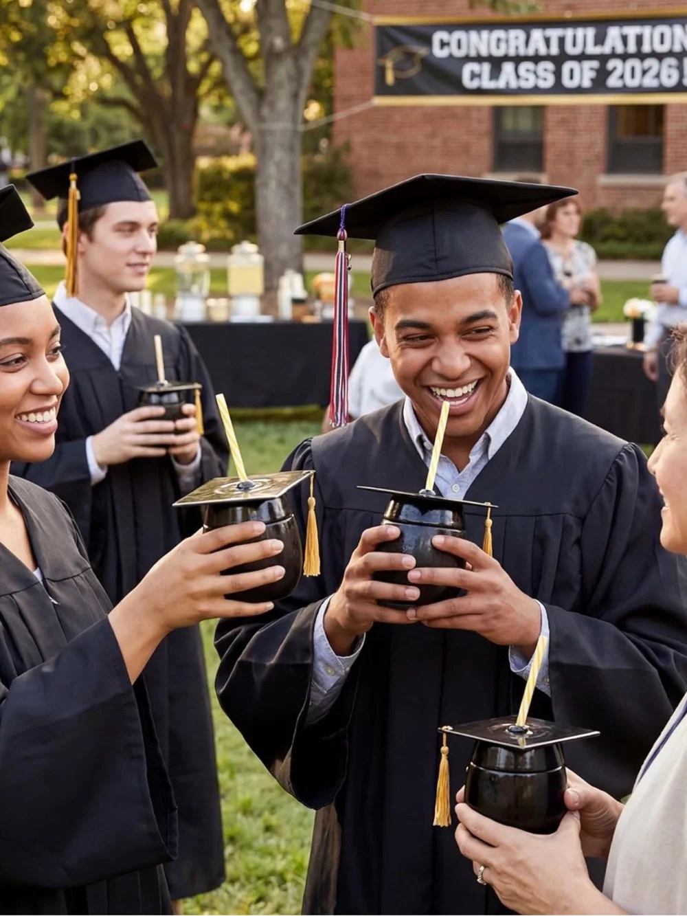Graduation Cap Drink Cup with Gold Tassel - Black